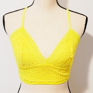 aerie neon yellow sheer lace bralette size small